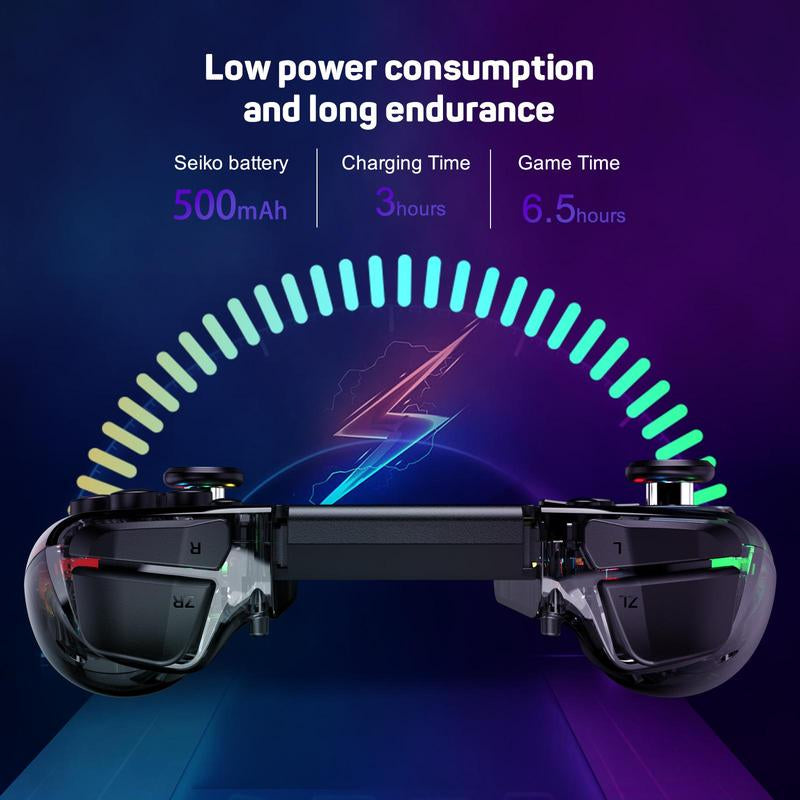 Wireless Gamepad, Transparent Design Bluetooth-Compatible Game Controller with RGB Light, Dual Motor Left and Right Transparent Handle, Gaming Accessories