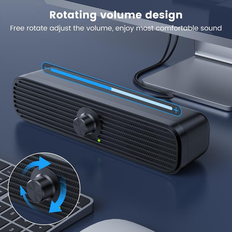 USB Powered Wired Speaker, Stereo Sound Quality Desktop Speaker, Universal PC Speaker for Desktop Computers & Laptops, MP3/MP4, Audio Device Smartphone