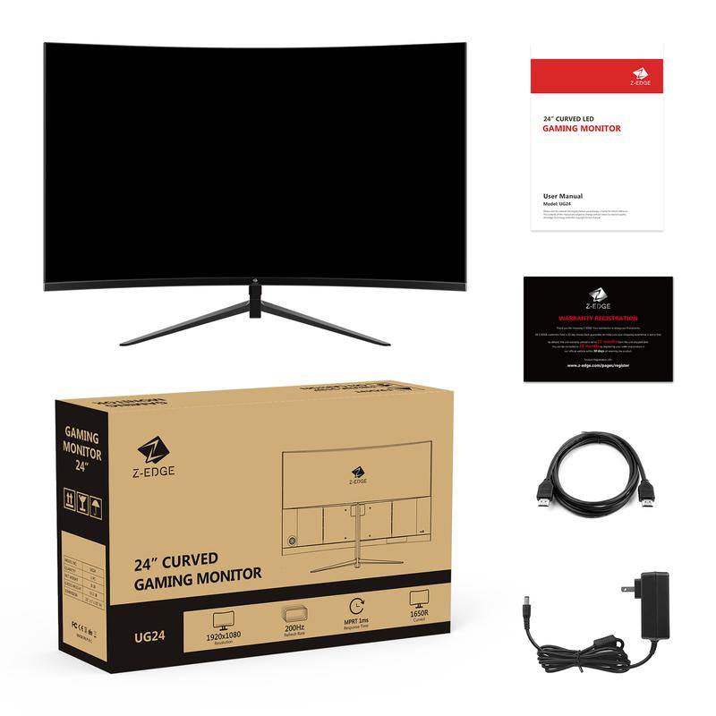 Z-EDGE 24 Inch Gaming Monitor Curved 200Hz Refresh Rate Freesync FHD HDR Immersion 1Ms Response Time HDMI/DP VESA Mountable Ultra-Slim Design