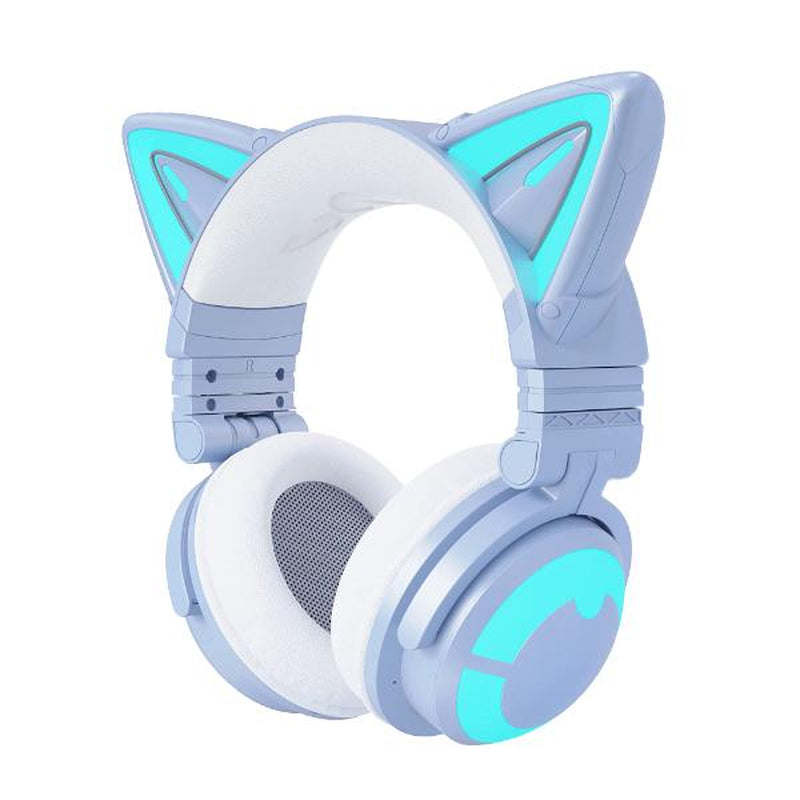 YOWU RGB 3G Cat Ear Headphones :Wireless 5.0 Foldable Gaming Headset with 7.1 Surround Sound, Built-In Mic & Customizable Lighting and Effect via APP, Type-C Charging Audio Cable