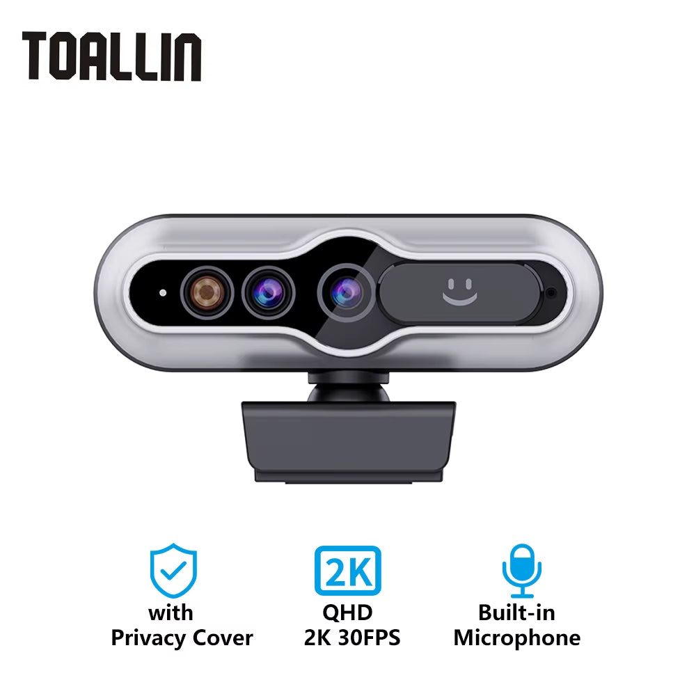 Mini Camera Webcam 2K for Laptop Computer Web Camera USB, Compatible Windows Hello Facial Recognition with Privacy Cover