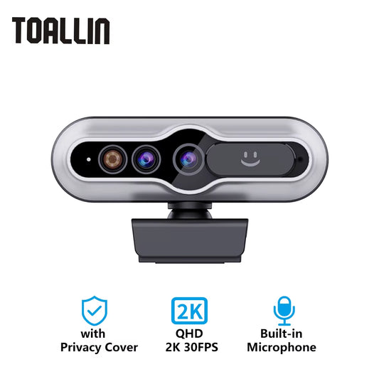 Mini Camera Webcam 2K for Laptop Computer Web Camera USB, Compatible Windows Hello Facial Recognition with Privacy Cover