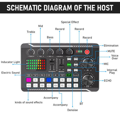 Facmogu Podcast Equipment Bundle, F998 Live Sound Card with BM800 Recording Studio Microphone, Professional Live Sound Card W/Dj Mixer Effects & Voice Changer for Live Streaming Gaming Youtube Tiktok