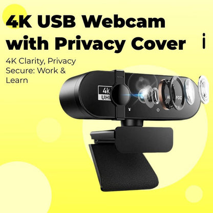 4K/2K Webcam with Privacy Cover, Auto-Focus & Exposure USB Webcam, Webcam Streaming Camera, 360° Rotation Universal Compatibility Webcam for Online Learning, Remote Work