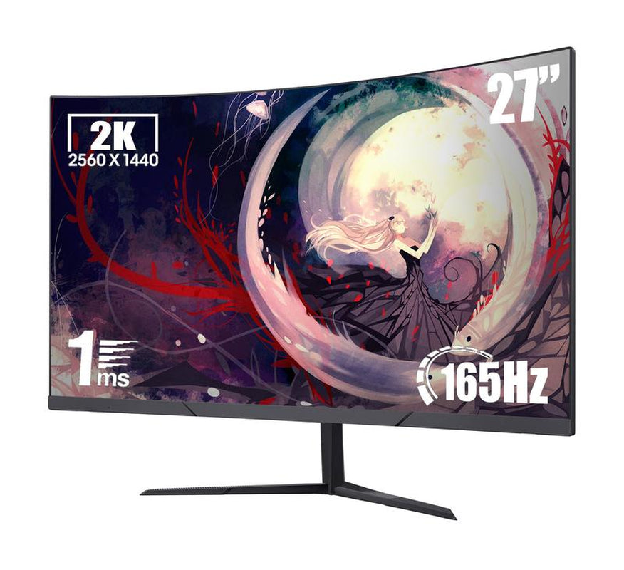 27'' 2K QHD Gaming Monitor - 2560P, 165Hz Refresh, 1Ms Response, Adaptivesync, Dual HDMI & DP, Ultra-Thin Narrow Bezel, Tilt Adjustable Design
