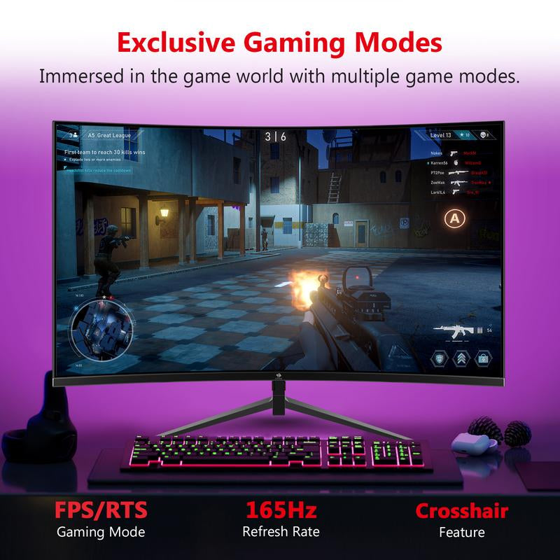 Z-EDGE 27" 165Hz QHD Curved Gaming Monitor 2560X1440 1Ms Response Time Frameless Design Freesync DP HDMI
