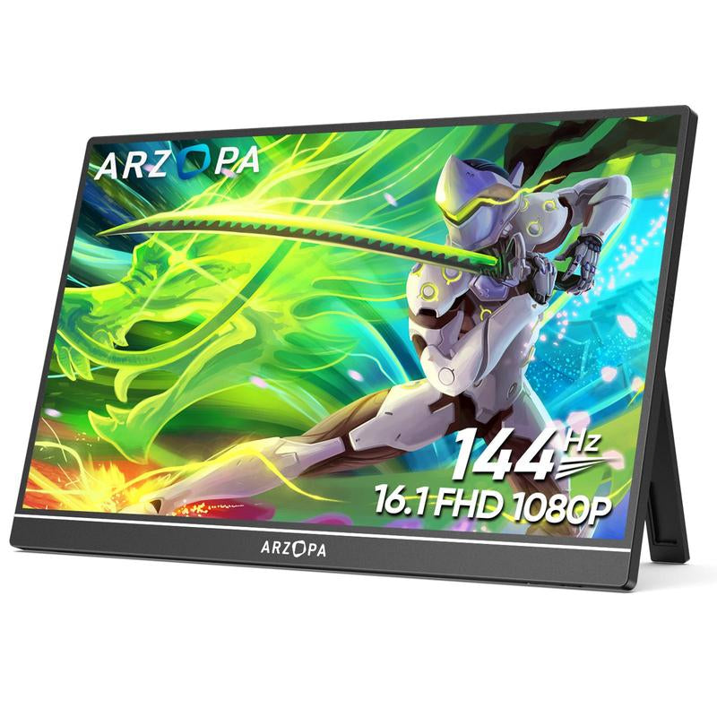 ARZOPA Portable Gaming Monitor 16.1" 100%Srgb Full HD Portable Monitor IPS Office Computer External Screen USB C HDMI Display for PC MAC Laptop Phone Xbox PS5 Switch with Adjustable Built-In Kickstand Travel Monitor Gamingonthego