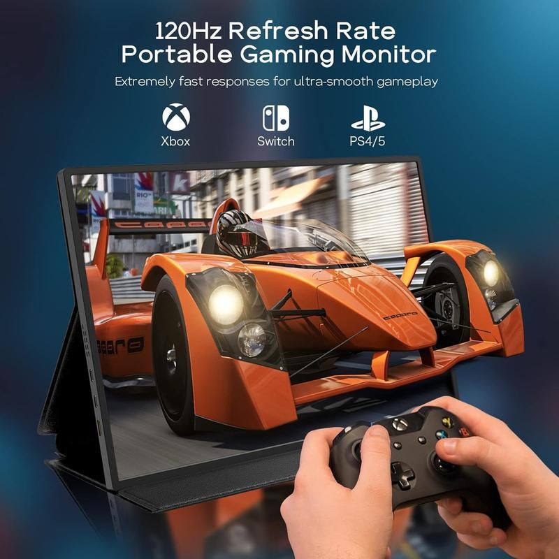 AYY 2K Portable Gaming Monitor 16'' 120Hz 2560X1600 QHD Travel Laptop IPS Computer External Second Screen USB C HDMI Monitor W/Smart Cover for PC MAC Xbox PS5/4