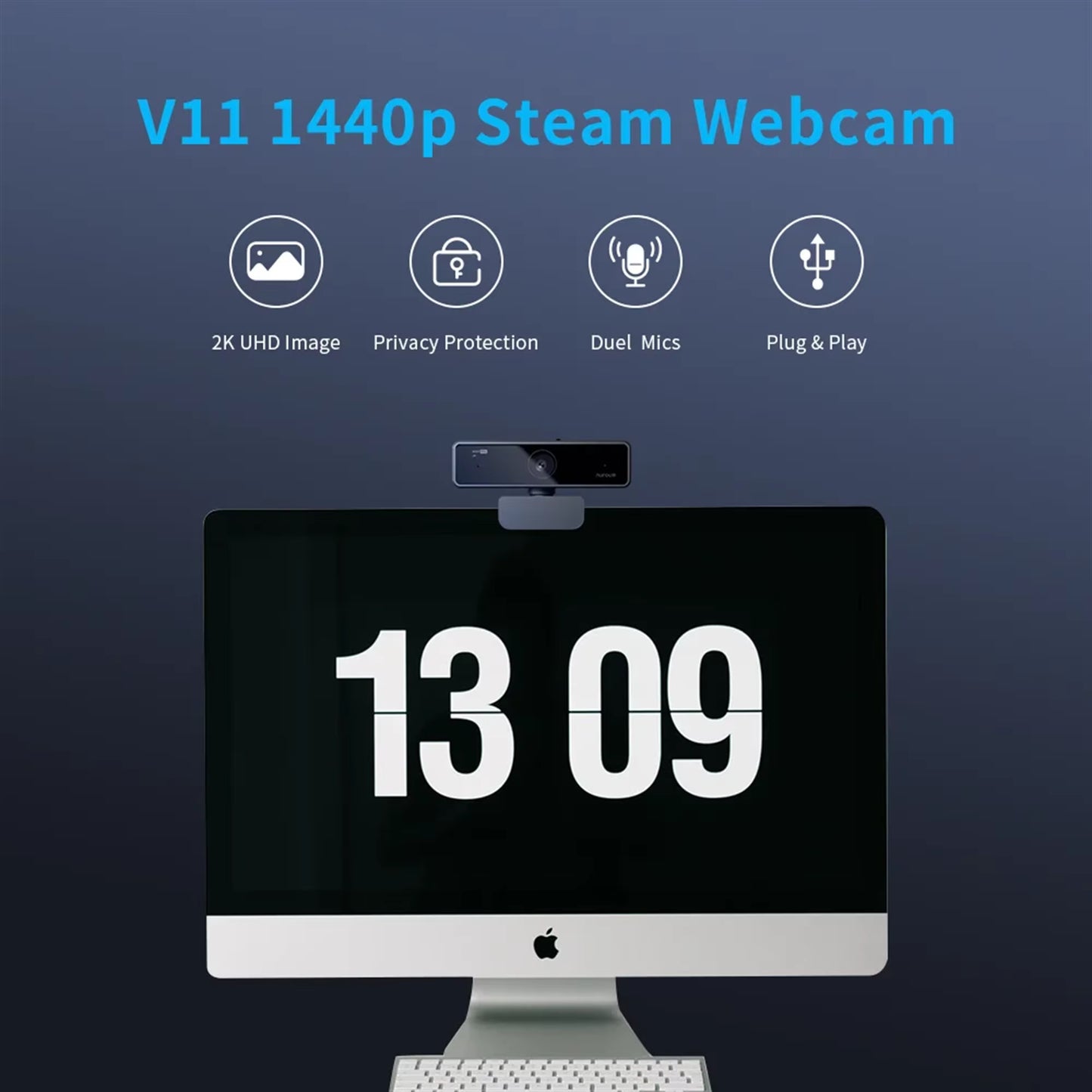 V11 2K Webcam with Dual Microphone 1080P 60Fps 1440P 30Fps FHD Computer Mini Web Camera USB for PC Laptop