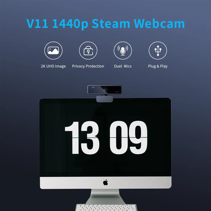 V11 2K Webcam with Dual Microphone 1080P 60Fps 1440P 30Fps FHD Computer Mini Web Camera USB for PC Laptop