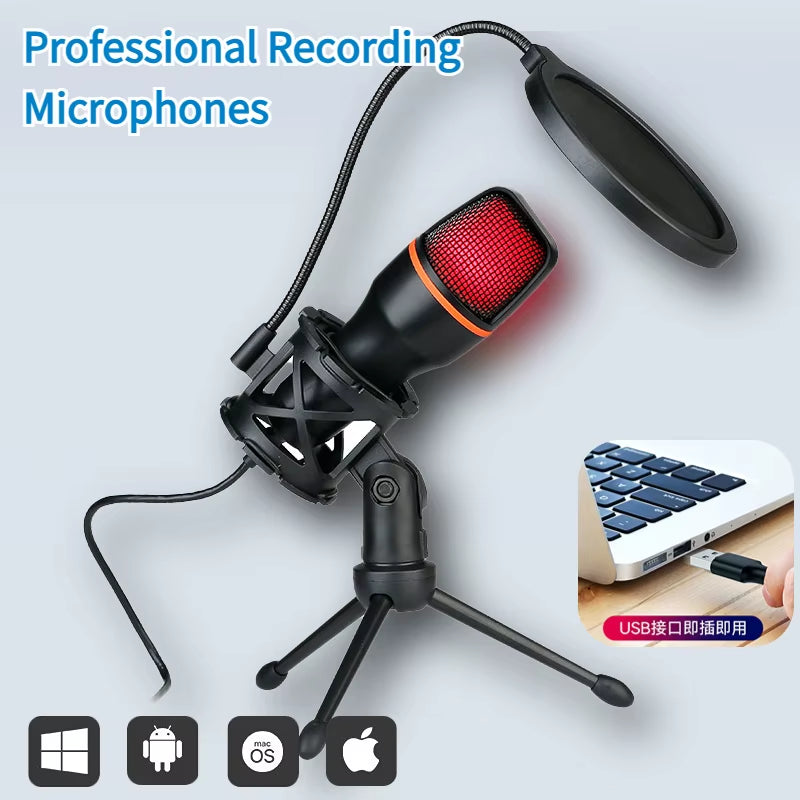 ME4 USB/3.5MM Condenser Microphone Wired Desktoptripod MIC for Recording Live Gaming Video Noise Reduction Conference Microphone