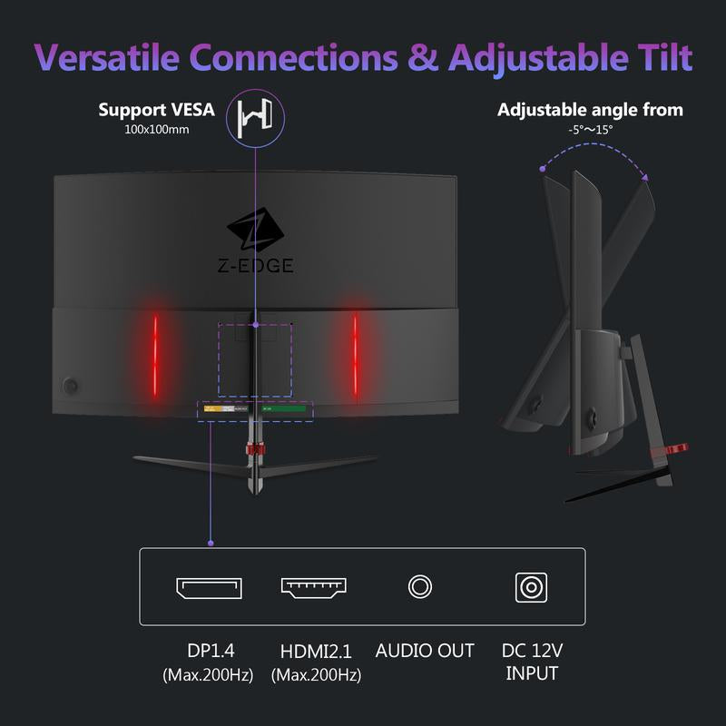 Z-EDGE 27 Inch Gaming Monitor 200Hz Refresh Rate 1Ms Response Time Low Blue Light AMD Freesync Ultra-Slim Design FHD Immersion HDMI/DP VESA Mountable