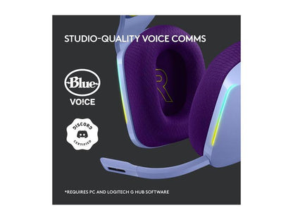 Logitech G733 LIGHTSPEED Wireless Gaming Headset with Suspension Headband, LIGHTSYNC RGB, Blue VO!CE Mic Technology and PRO-G Audio Drivers - Lilac