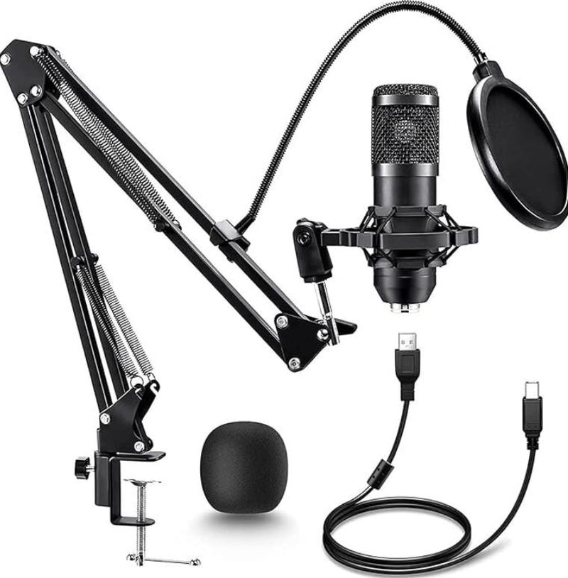 【Deals for You Days-Summer Sale】Studio Condenser USB Microphone Computer PC Microphone Kit with Adjustable Boom Stand Shock Mount