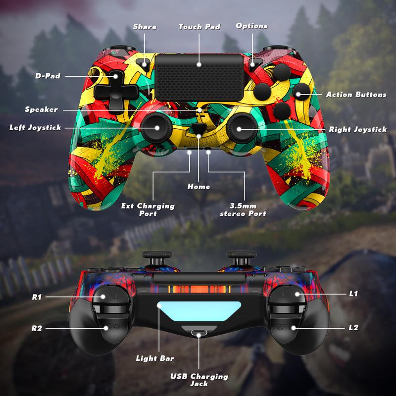 Christmas Variety Pack Wireless PS4 Controller with Turbo Function Compatible with Playstation 4/PS4 Slim/Ps4 Pro/Pc Windows Accessories Android PS4 Six-Axis Sensor Dual Vibration Motors 1000Mah Battery - Gaming Set