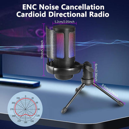 USB Microphone, USB Gaming Microphone with Anti-Vibration Shock Mount, Multipurpose Microphones with RGB Light & Pop Filter, Plug & Play Noise Cancellation Condenser Mic with Monitoring & Mute & Touch Control for Streaming & Podcasting