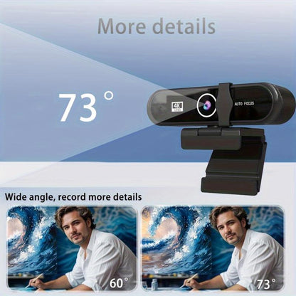 4K/2K UHD Webcam with Microphone, Noise Cancellation, Privacy Cover, Triangular Support, Wide-Angle Lens, Auto Light Correction, Webcam for Pc,Plug & Play USB Webcam for Laptop, Desktop, PC, Mac, Zoom, Skype, Streaming Black, Usb Online Webcam