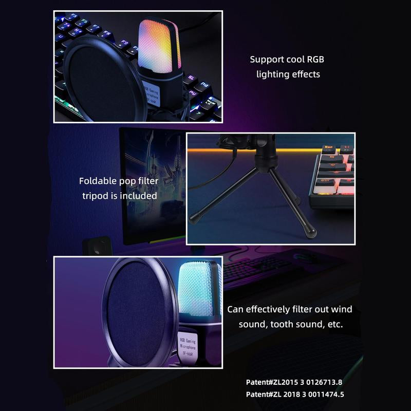 Condenser Professional Microphone Mic for PC Laptop Computer Gaming USB Wired Streaming Podcast Studio Mike Kit Gamer Accessory