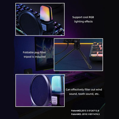 Condenser Professional Microphone Mic for PC Laptop Computer Gaming USB Wired Streaming Podcast Studio Mike Kit Gamer Accessory