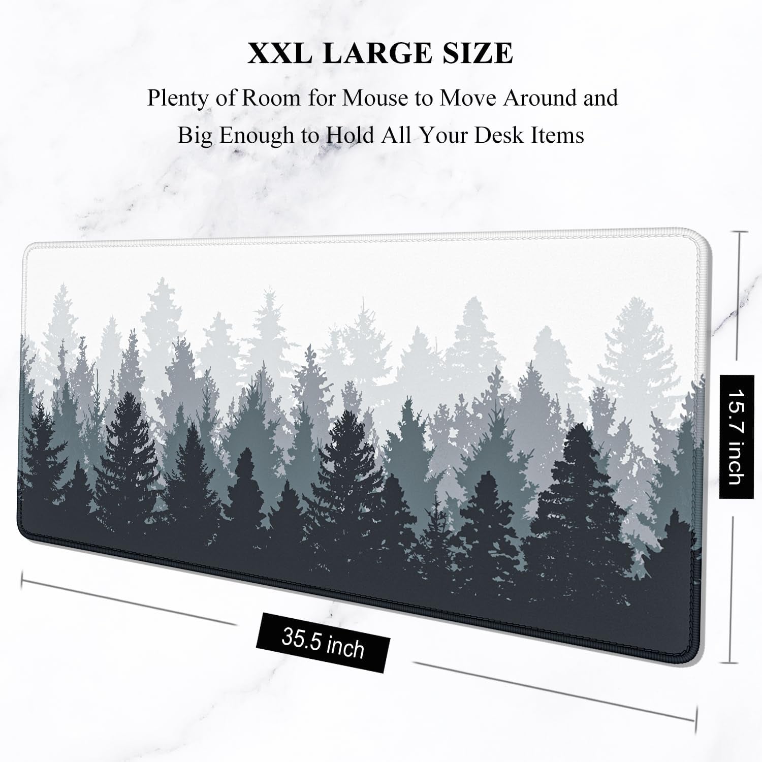 Large Mouse Pad, Full Desk XXL Extended Gaming Mouse Pad 35" X 15", Waterproof Desk Mat with Stitched Edge, Non-Slip Laptop Computer Keyboard Mousepad for Office & Home, Misty Forest Design