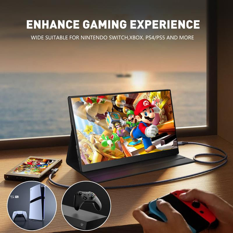 Portable Gaming Monitor 15.6" USB-C HDMI Computer Display W/Smart Cover and Dual Speakers, Travel Monitors for Laptop Mac PC Phone PS4/5 Xbox Switch