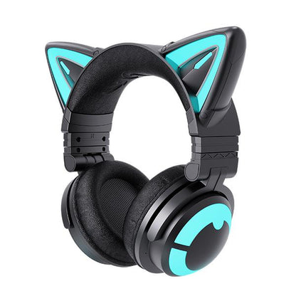 YOWU RGB 3G Cat Ear Headphones :Wireless 5.0 Foldable Gaming Headset with 7.1 Surround Sound, Built-In Mic & Customizable Lighting and Effect via APP, Type-C Charging Audio Cable