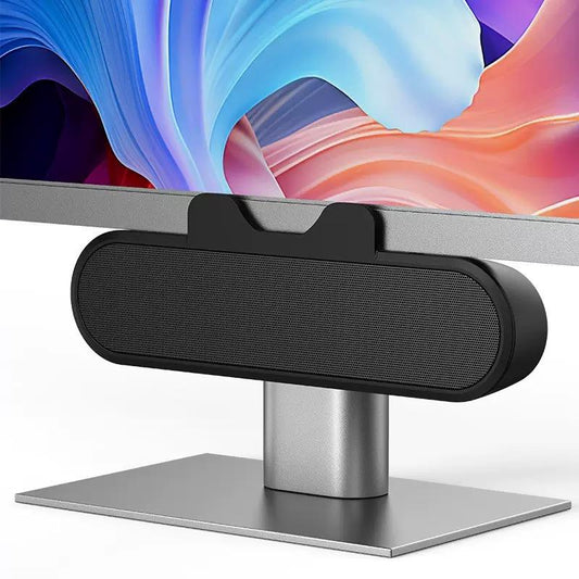 Compact Computer Monitor Speaker: Single Stereo Sound, Loud Audio, Easy Volume Button, Clamp-On Design for Monitors/Laptops (USB-C Plug Adapter Included) - Black