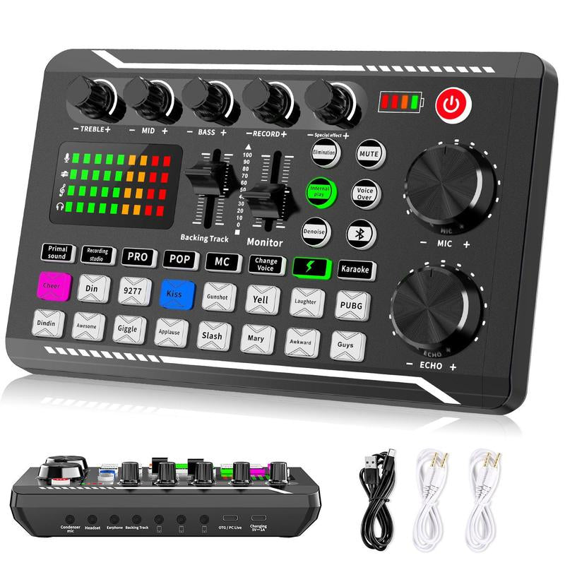 Facmogu Podcast Equipment Bundle, F998 Live Sound Card with BM800 Recording Studio Microphone, Professional Live Sound Card W/Dj Mixer Effects & Voice Changer for Live Streaming Gaming Youtube Tiktok