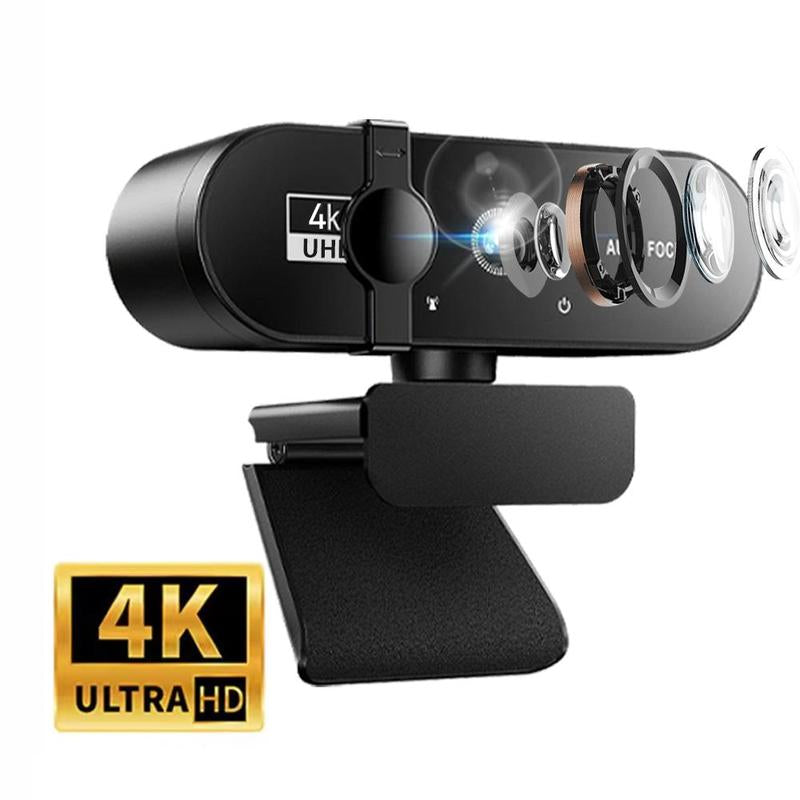 4K/2K Webcam with Privacy Cover, Auto-Focus & Exposure USB Webcam, Webcam Streaming Camera, 360° Rotation Universal Compatibility Webcam for Online Learning, Remote Work