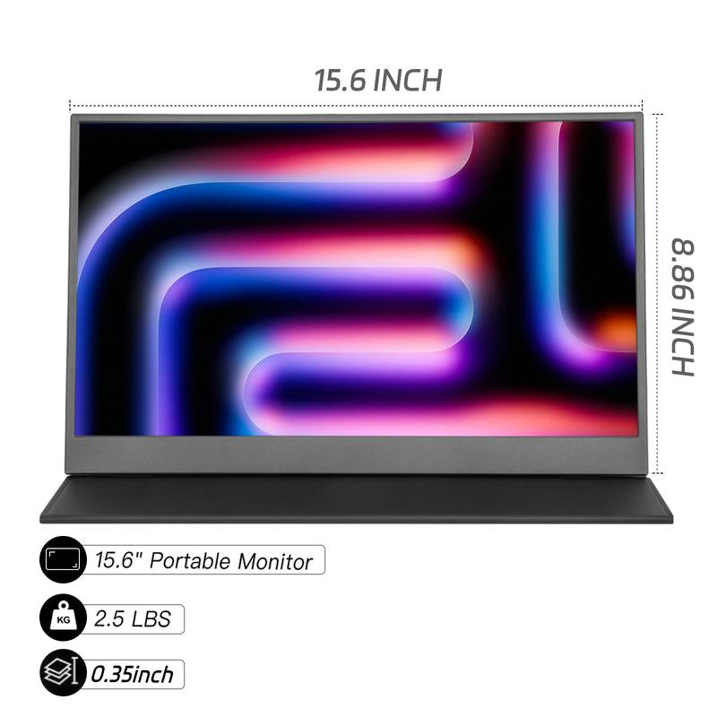 Portable Gaming Monitor 15.6" USB-C HDMI Computer Display W/Smart Cover and Dual Speakers, Travel Monitors for Laptop Mac PC Phone PS4/5 Xbox Switch