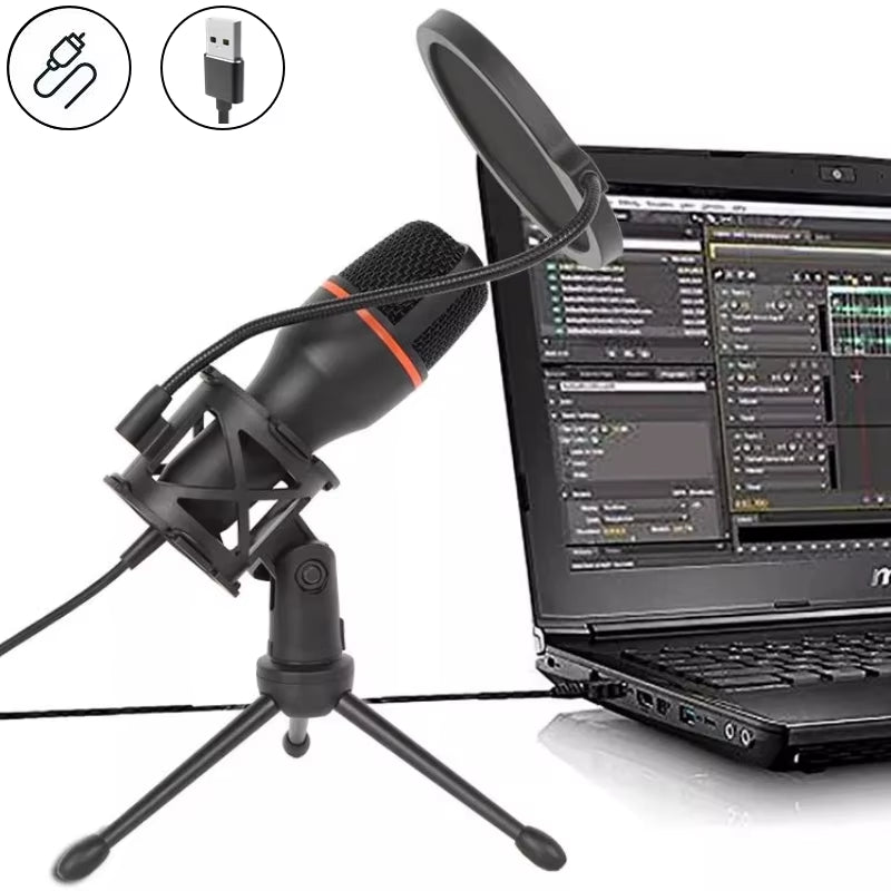 ME4 USB/3.5MM Condenser Microphone Wired Desktoptripod MIC for Recording Live Gaming Video Noise Reduction Conference Microphone