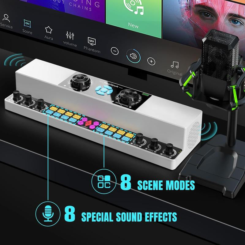 Heetipuk Y6 Live Streaming Sound Card Mixer Karaoke Machine Easy to Set up with Dual Speakers, One Step Sound Correction, 5200Mah Battery Pefect for Indoor or OUTDOOR Live Streaming, Podcast, Family Party. Home Amplifier Studio Equipment