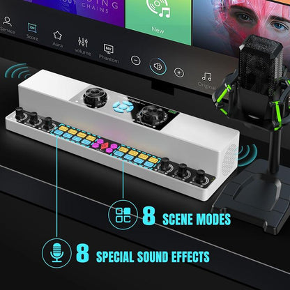 Heetipuk Y6 Live Streaming Sound Card Mixer Karaoke Machine Easy to Set up with Dual Speakers, One Step Sound Correction, 5200Mah Battery Pefect for Indoor or OUTDOOR Live Streaming, Podcast, Family Party. Home Amplifier Studio Equipment