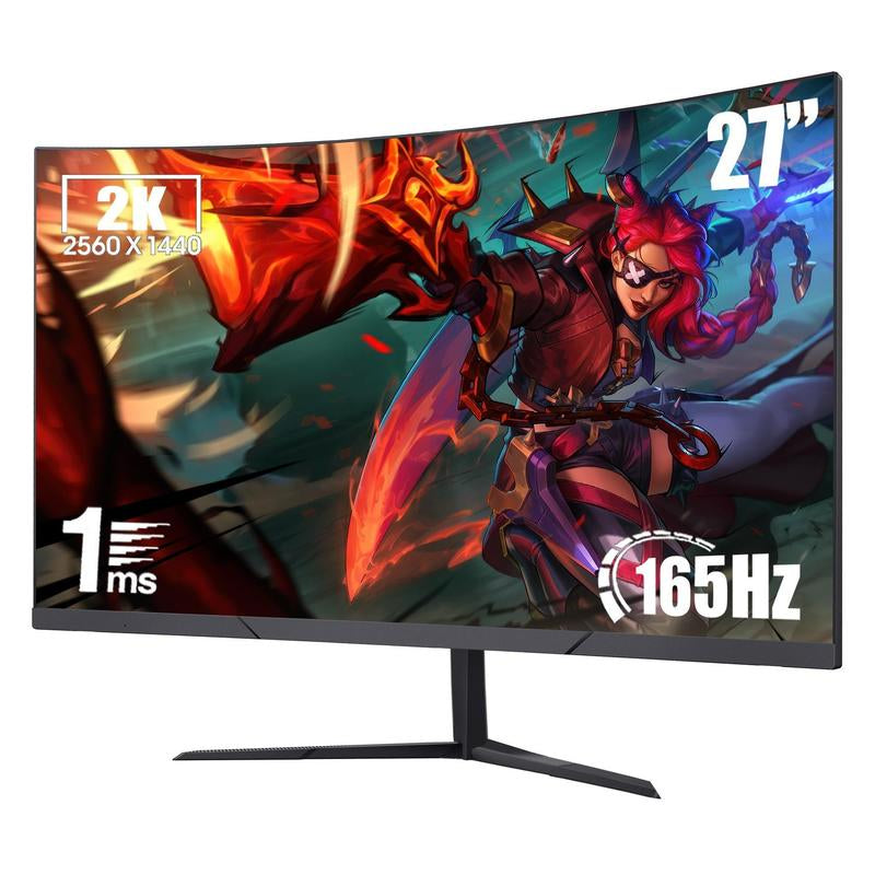Rehisk 27'' 2K QHD Gaming Monitor - 2560P, 165Hz Refresh Rate, 1Ms Response Time, Adaptivesync, Dual HDMI & DP1.2, Ultra-Slim Bezel,