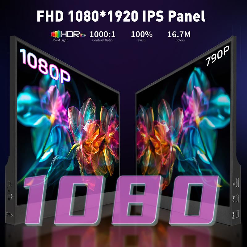 Portable Gaming Monitor 15.6" USB-C HDMI Computer Display W/Smart Cover and Dual Speakers, Travel Monitors for Laptop Mac PC Phone PS4/5 Xbox Switch