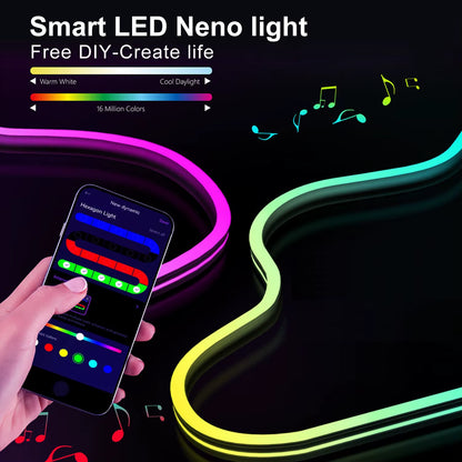 Mergbw Neon LED Strip Lights 5V 3/2/1M Silicone Neon Rope Light Music Sync DIY APP Dreamcolor Chasing Strip Tape Room Wall Decor