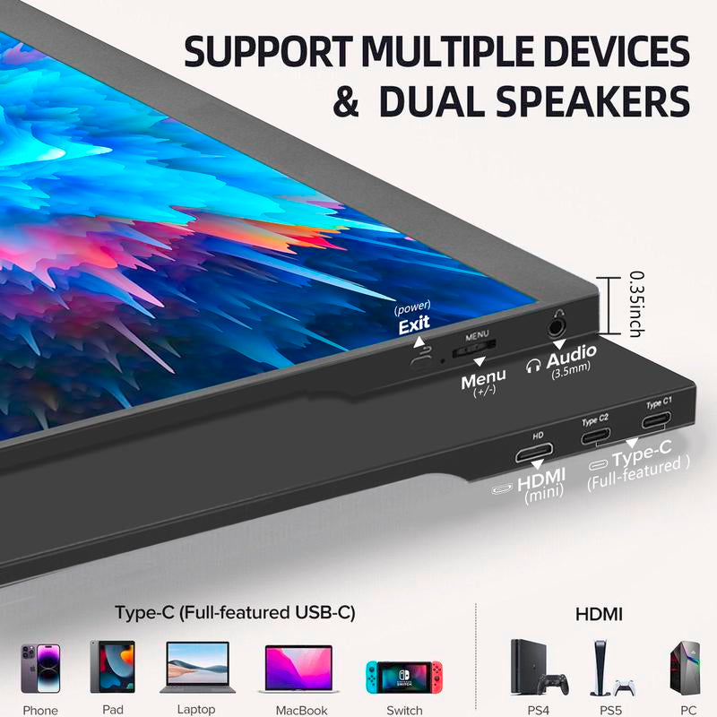 Portable Gaming Monitor 15.6" USB-C HDMI Computer Display W/Smart Cover and Dual Speakers, Travel Monitors for Laptop Mac PC Phone PS4/5 Xbox Switch