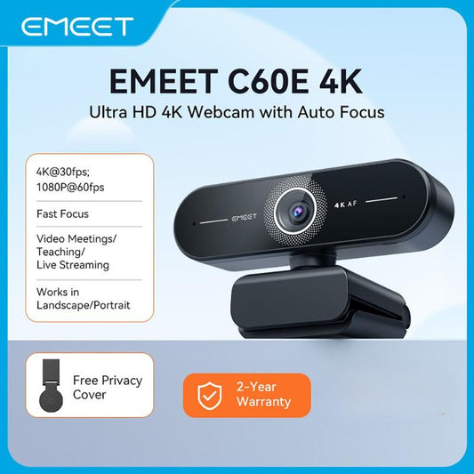 EMEET C60E 4K Webcam Streaming Camera for PC Laptop Gaming Accessories for Switch 2 Camera 1080P@60Fps Fast Autofocus Wireless Fill Light Plug & Play with Privacy Cover Game Changer Webcam 4K for Streaming Living, Fallfreshness