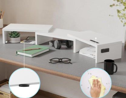 Wooden Dual Monitor Stand Riser with Smartphone Holder, Adjustable Length & Swivel Angle