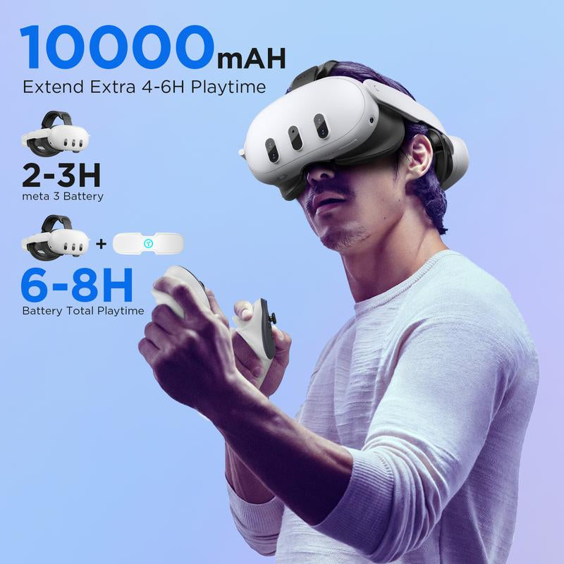 YOGES VR 10000Mah Quest 3S/Quest 3 Battery Head Strap Rechargable, Enhanced Comfort and Top-Fit Adjustment for Meta Quest 3 Accessories