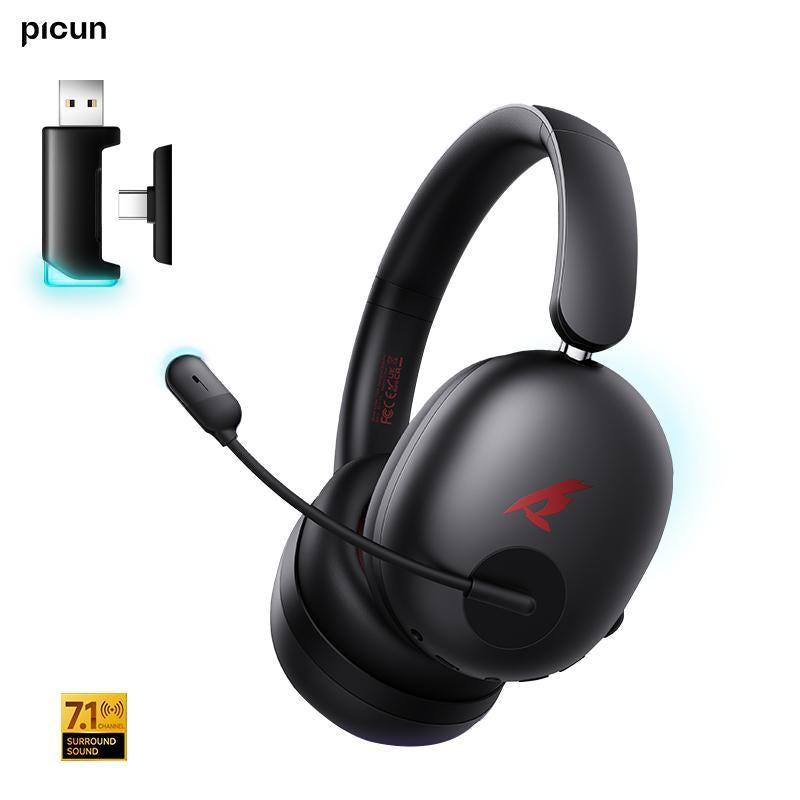 Picun UG-10A Wireless Gaming Headset - 7.1 Surround Sound, -56Db Noise Cancelling, 100H Battery Life, 40Mm Drivers, Quad-Mode Connectivity (2.4G/Bluetooth/Wired), RGB Lighting, HD Mic for PC/PS4/PS5