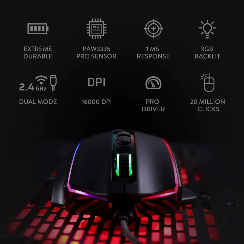 M686 Wireless Gaming Mouse, 16000 DPI Wired/Wireless Gamer Mouse with Professional Sensor, 45-Hour Durable Power Capaci