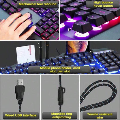 Mechanical Feel Gaming Keyboard, Rainbow Backlit Wired Gaming Keyboard for PC Desktop with Multiple Lighting Modes