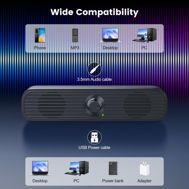 USB Powered Wired Speaker, Stereo Sound Quality Desktop Speaker, Universal PC Speaker for Desktop Computers & Laptops, MP3/MP4, Audio Device Smartphone