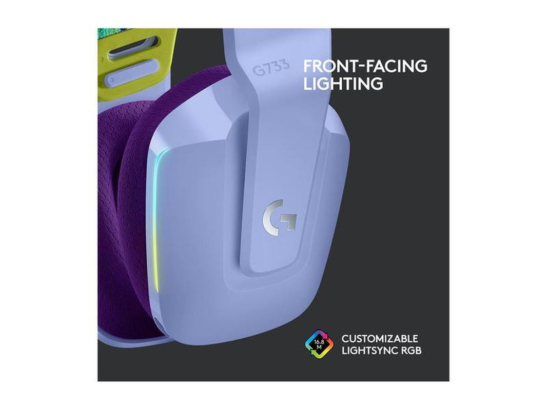 Logitech G733 LIGHTSPEED Wireless Gaming Headset with Suspension Headband, LIGHTSYNC RGB, Blue VO!CE Mic Technology and PRO-G Audio Drivers - Lilac
