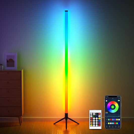 LED Corner Floor Lamp,360°Color Changing Lamp with Bluetooth APP, Remote Control, Music Sync, 16 Million DIY Colors & Timing for Living Room Gaming Room（1Pack）