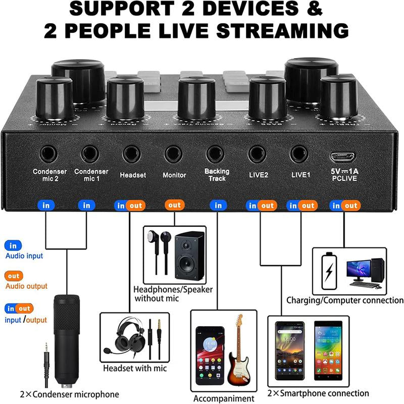 V8S Live Broadcast Device, Live Sound Card,Audio Mixer Wireless Bluetooth Blog Live Audio Equipment, Microphone Set Music Sound Control with Voice Changer, Reverberation Live Broadcast Equipment, Youtube Tiktok Twitch Gaming Recording
