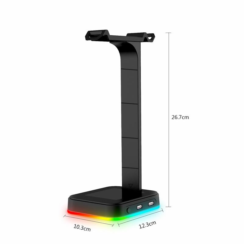 ROLLFORALL RGB Gaming Headset Stand with 2 USB Ports,Game Headphone Mount for Xbox One/Ps4/Switch/Earphone Holder Hanger,Gaming Charging Stations