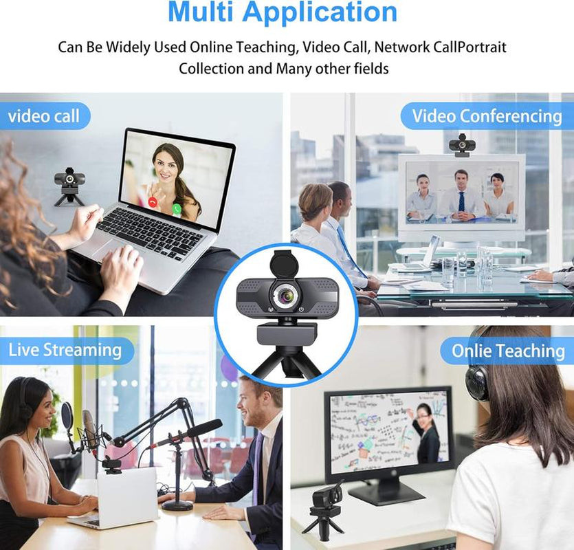 Webcam with Microphone for Desktop, 1080P HD USB Computer Cameras with Privacy Cover&Webcam Tripod, Streaming Webcam with Flexible Rotatable Wide Angle Webcam for PC Zoom Video/Gaming/Laptop/Skype