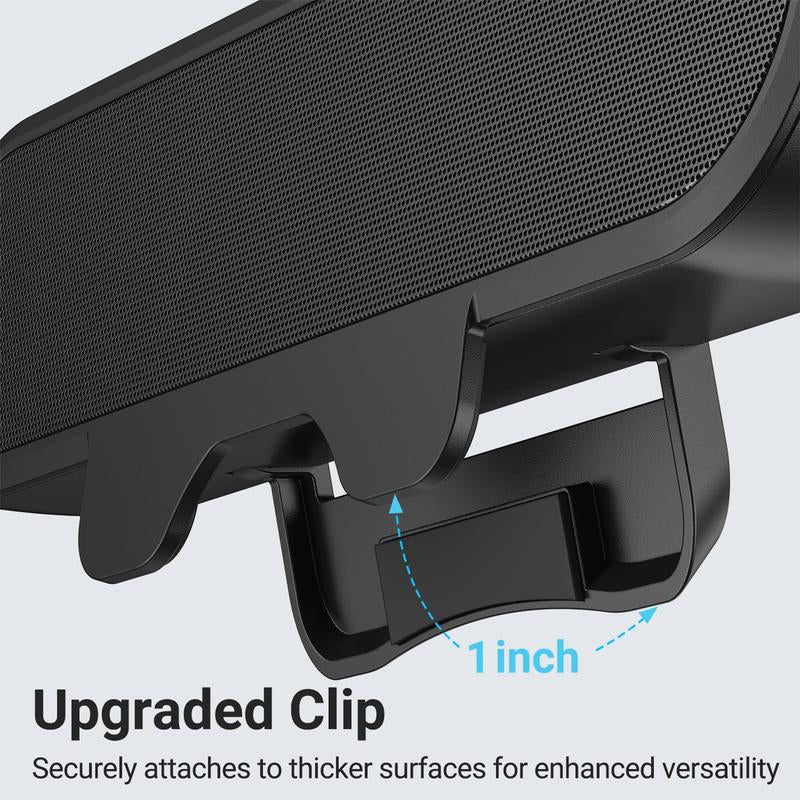 Compact Computer Monitor Speaker: Single Stereo Sound, Loud Audio, Easy Volume Button, Clamp-On Design for Monitors/Laptops (USB-C Plug Adapter Included) - Black